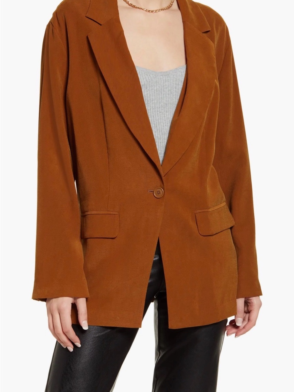 Womens Single-Button Blazer Jacket in Brown Toffee